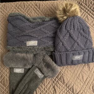 UGG Blue Gray Knit Hat Set